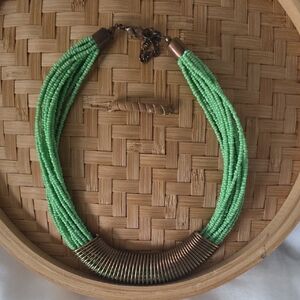 Vintagr Green Beaded Necklace with Copper-Tone Details